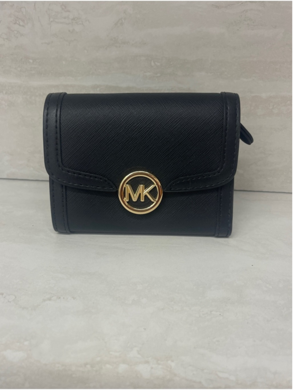 Michael Kors Leida Medium Bifold Wallet Saffiano Leather Black